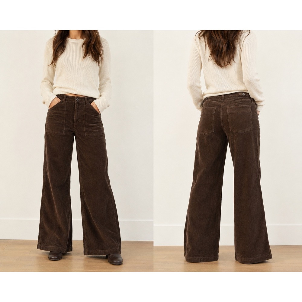 Madewell Low Slung Baggy Utility Corduroy Pants Brown Dark Wide Leg Women's 29